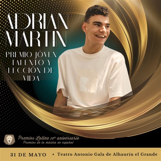 ¡Buenas familia! ❤ El próximo 31 DE MAYO estaré asistiendo a los Premios Latino en su 10.º Aniversario en el Teatro Antonio Gala de Alhaurín el Grande, Málaga, como homenaje al célebre escritor. Será una noche preciosa y emotiva en la que seré galardonado con el "Premio Joven Talento y Lección de Vida"🏆 y podré disfrutar de la música y del arte de compañeros de profesión. ¡Espero veros a muchos de vosotros por allí!🩵🎶 https://premioslatino.es/adrian-martin-premio-joven.../ #premioslatino #mús