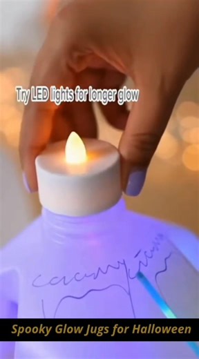 Spooky Glow Jugs for Halloween You’ll Need: Empty gallon milk jugs (clean and dry) Black permanent marker Glow sticks (green, orange, purple, or blue work best) Scissors or craft knife (optional, for cutting holes) Tape (optional, if using battery lights) Optional: battery-operated LED lights or fairy lights for longer glow Instructions: Step 1: Clean and Prep Rinse out the milk jugs and remove all labels so the surface is clear. Let them dry completely. Step 2: Draw the Faces Use a black marker