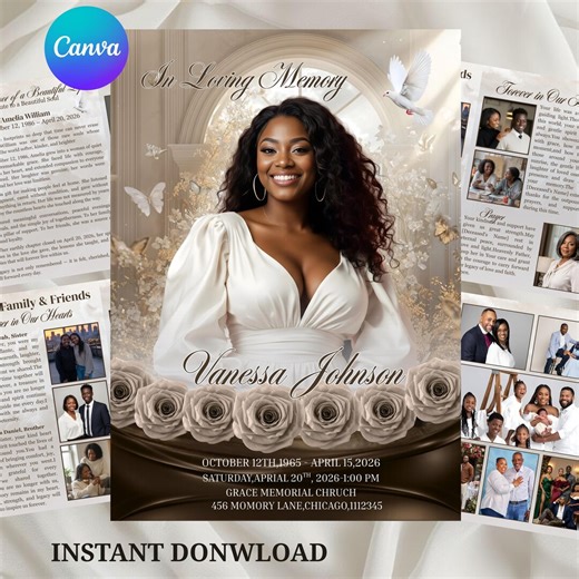 Funeral Program Template, Elegant Memorial Booklet, Celebration of Life (digital Download) - Etsy