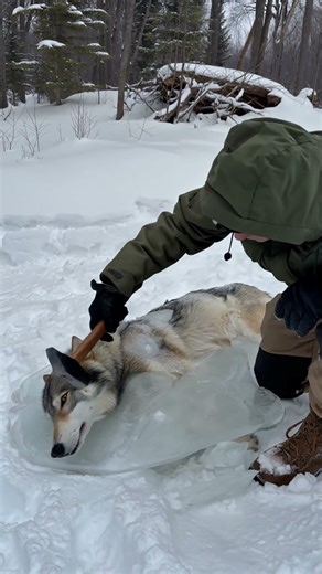 Frozen Wolf Rescued After Ice Storm Leaves It Trapped #wildliferescue #usareels #nyc #viralusa #usa