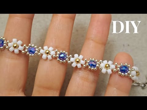 Easy DIY: Create a Stunning Seed Beads Daisy Chain Bracelet with Crystal Sparkle//Beebeecraft