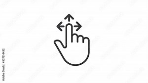 Animated drag linear icon. Tap and pull image. Touchscreen control gesture. Finger and arrows. Seamless loop HD video with alpha channel on transparent background. Outline motion graphic animation