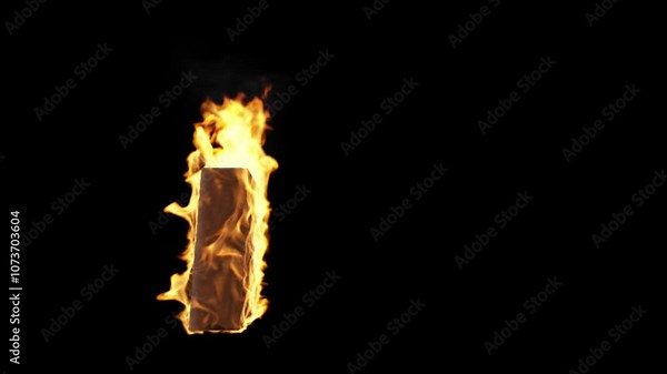 Square book burning on fire side view , transparent background 3d rendering with alpha channel of fire simulation (the background is transparent)