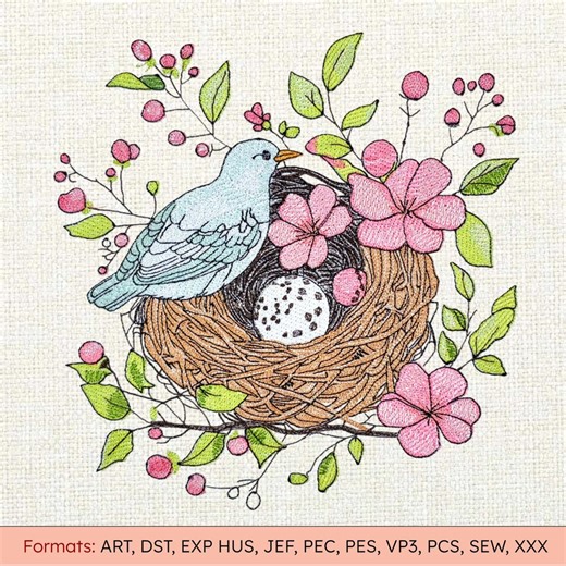 Bird Resting on Floral Nest Embroidery Design Bird on Nest Machine Embroidery File Flowers on Nest Embroidery Pattern Instant Download PES - Etsy