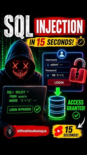 SQL Injection Attack in 15 Seconds! 😱 | Ethical Hacking Demo #Shorts