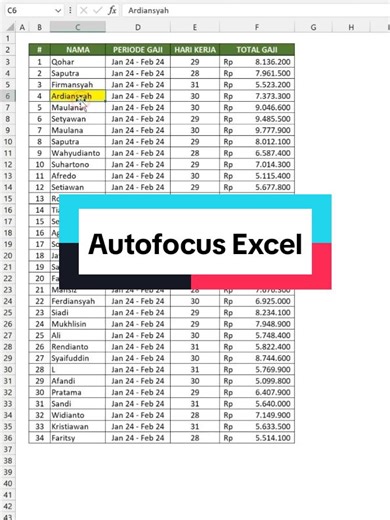 Autofocus Excel #tips #trick #excel