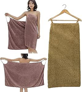 Shoulder Straps Wearable Bath Towel for Women, Large Bath Tee Ultra Soft Wearable Bath Towel(55.11"×29.52"), Quick Dry Super Absorbent Comfortable Beach Towel Beige (Yellow)
