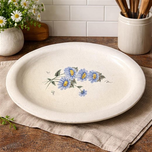 Vintage Studio Pottery Platter, Blue Floral Stoneware Serving Tray - Etsy