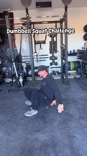 Give this new dumbbell squat challenge a try!! -sand behind your dumbbell -cross your hands behind your back -pick up the dumbbell That easy 🤪 | Arielle Loewen CrossFit Games Athlete