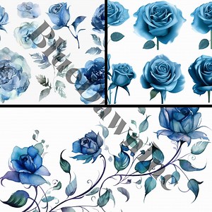 30 Watercolor and Vector Blue Roses Clipart Set - Elegant Floral Art for Invitations, Scrapbooking, DIY Projects - Instant Download - Etsy Canada