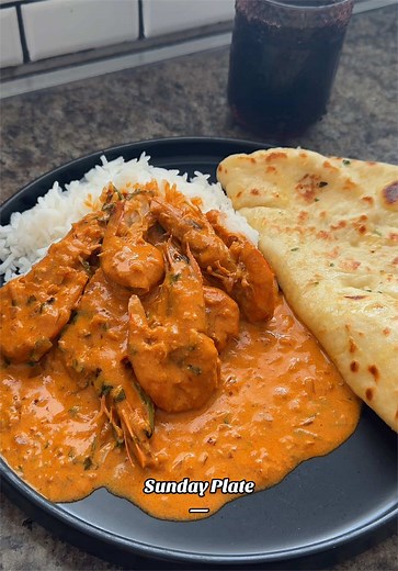 Smokey Butter Prawn Curry with Fluffy Rice & Garlic Naan