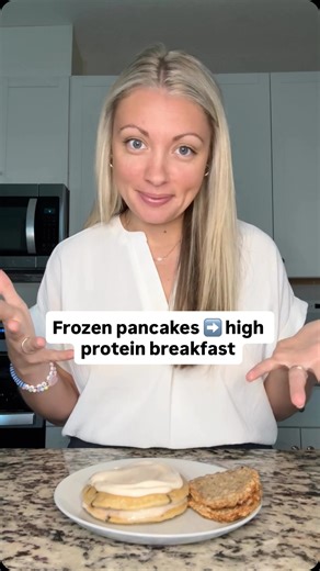 LAURA B. | Teacher turned Health Coach | Podcaster🎙️ on Instagram: "Eating healthy can be super simple! For this breakfast, I’m using frozen pancakes from @vansfoods, frozen sausage from @applegate, and yogurt from @culinayogurt. Super super simple & filled with protein and fiber so that you stay full for hours. To join me for the Healthy For The Holidays Masterclass, comment HOLIDAYS on this post! I’ll DM you all of the information 😍 #healthybreakfastideas #highproteinbreakfast #easyhealthybr