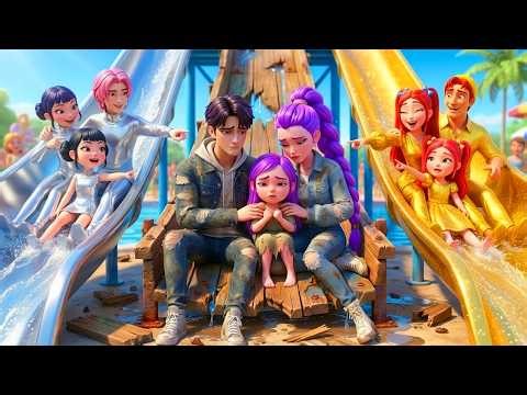 RICK VS POOR Water Slide Challenge ! Gold VS Silver Vs Wood | KPOP Demon Hunters