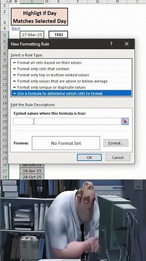 Conditional Formatting in Excel | Highlight Dates by Day Automatically #excel #feed #shortsfeed #yt