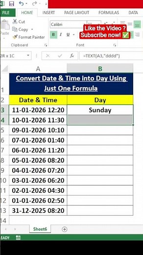 Convert Date & Time into Day Using Just One Formula | Excel Trick #excel #datetime #ytshorts