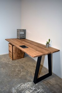 Reclaimed Wood Office Desk With Black Trapezium Legs, CUSTOMISABLE - Etsy UK