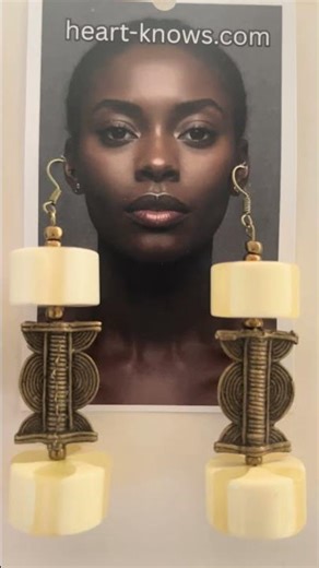 Bold African Style Baule Brass Bead Resin Chunks Earrings