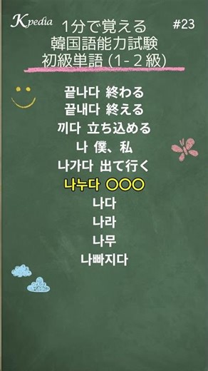1分で覚える｜韓国語能力試験 初級単語 #23（ㄴで始まる単語に突入！）