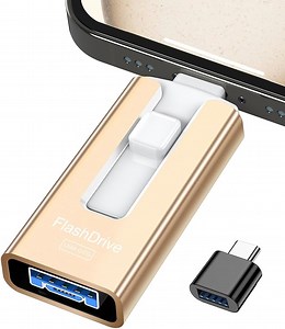 USB Stick 256GB für Phone, 4 in 1 USB Speicherstick für Phone/Pad/Android Handy/PC, USB 3.0 Memory Stick High-Speed Flash Laufwerk, Phone Externer Speichererweiterung Fotostick, Gold