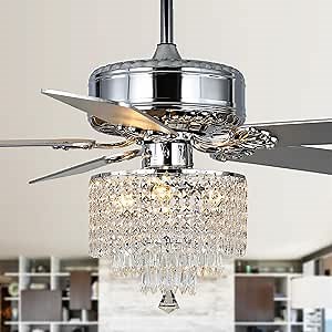 52" Crystal Ceiling Fan with Lights, Chandelier Ceiling Fan with Remote Control, 3 Speed, 4 Timing Options, Reversible Retro Ceiling Fans, for Living Room, Bedroom, Dining Room
