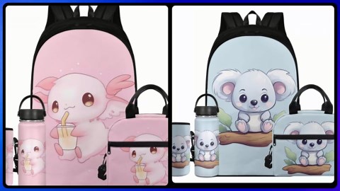 Flashideas Cartoon Cat Backpack with Lunch Bag, Insulated Water Bottle & Carrier - Kids' Backpack for Girls Ages 8-10, Middle & High School