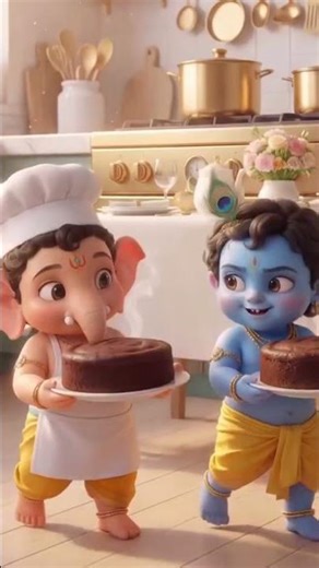 Cute Ganesh and Krishna making Cake ❤️ #pikkutvkids #cute #ganesh