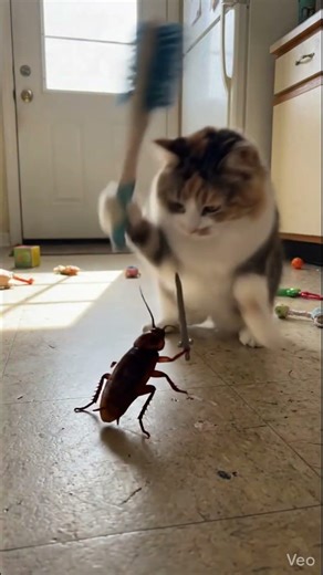 Cat vs Cockroach 🥵 Cat Fight with Cockroach - Incredible Scene Part 2😆 #cat #funny #crazee #viral