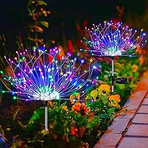 2 Pack Solar Garden Lights 240 LED - Waterproof Firework Starburst Outdoor Lights with 8 Mode, Solar Powered Flower Firework Light for Garden, Pathway, Patio, Yard, Flowerbed Decor Colorful