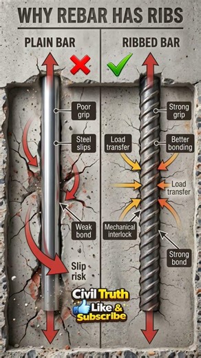 Why Steel Bars Have Ribs? 🤯 #civilengineering #construction #shorts #education #civiltruth #yt #ai