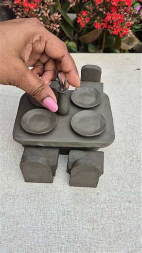 Making Mini Dining Table & Dinner Set With Clay #shorts