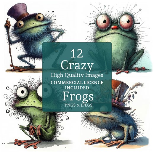 Crazy Frog Clipart, 12 High Quality Pngs & Jpgs, Funny Frog Designs, Quirky Toads, Paper Crafts, COMMERCIAL USE, Digital Download | AR0517-1 - Etsy