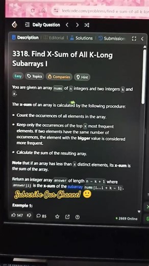 ⚡ LeetCode 3318 | Find X-Sum of All K-Long Subarrays I 💻 | Fastest Solution in 60s #shortsindia