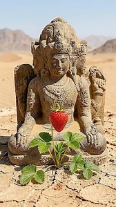 A time-lapse video shows the growth of a strawberry next to a statue of a god🍓🏜️#lifecycle