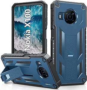 Designed for Nokia X100 5G Case: Military-Grade Drop Proof Protective Case Rugged Defender Shockproof TPU Matte Textured Bumper - Nokia Mobile Phone Armor Cover with Built in Kickstand - Blue