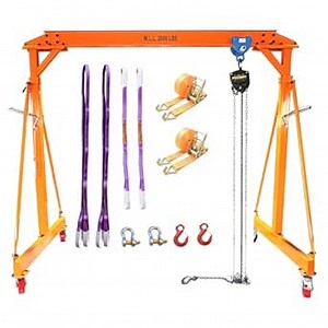 Adjustable Gantry Crane with Trolley and Hoist 2000 LBS, Overall Height Adjustable 7.65~10.91 FT, Shop Crane 1T Garage Crane with Rigging Kit with Rigging Kit