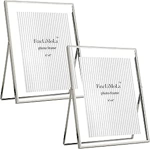 Silver 8x10'' Floating Picture Frame 2 Pack,for Photo Sizes(5x7,6x8 &7x9),Beaded Metal Edge Frame,Adjustable Tabletop/Shelf Classy Photo Frame,for Wedding and Home Decor