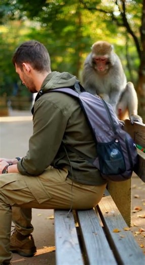 Monkey Quietly Opens Backpack