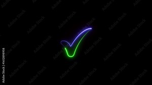 Check mark animation. Animated check mark bright neon line check mark.