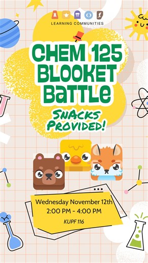 NJIT Learning Communities on Instagram: "Attention all CHEM 125 students !🧪Prepare for the upcoming common exam by playing a Blooklet review game against your peers! Snacks and prizes will be provided🎁, so get competitive! 📍KUPF 116 🗓️Wednesday, November 12th ⏰ 2:00 PM - 4:00 PM #BlooketBattle #Chem"
