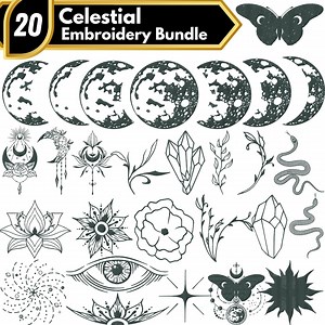 Celestial Embroidery Design, Sun and Moon Embroidery, Stars Embroidery, Galaxy With Positive Quote, Design, Machine Embroidery Design - Etsy