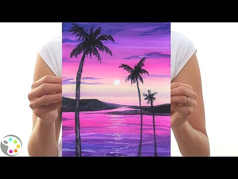 Easy Acrylic Painting for Beginners | How to Paint a Sunset with Palm Trees