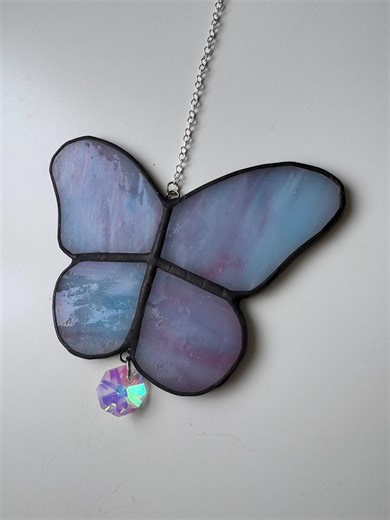 Stained Glass Butterfly Cotton Candy Colored Glass Blue and Pink - Etsy