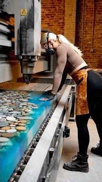 River Rock & Blue Ocean Epoxy Table | Resin Timelapse Build 🌊#shorts #design #art #homedecor