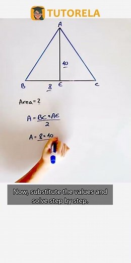 Calculate Right Triangle Area: Base 8 and Height 10 #Math #Triangle #AreaOfATriangle