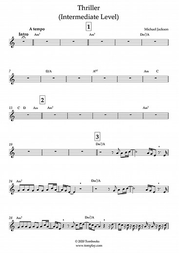 Thriller (Intermediate Level, Alto Sax) (Michael Jackson) - Saxophone Sheet Music