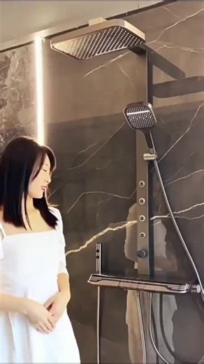 Luxury Wall Mounted Brass Waterfall Shower Set Full Screen Digital Display & 5 Function Massage Body LED for Bathroom Sinks