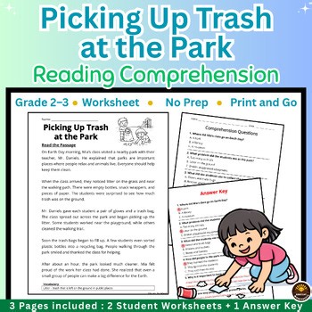 Earth Day Reading Comprehension | Grade 2–3 | Picking Up Trash