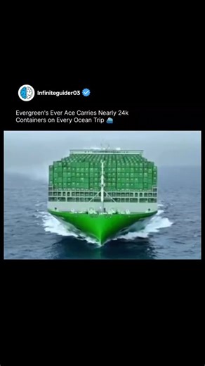 🚢 The GIANT of the Seas! 🌊 Evergreen’s Ever Ace carries nearly 24,000 containers on every voyage — that’s an entire floating city of cargo! 😳🔥 Meet Ever Ace — the ocean’s true titan! ⛴️ Built by Evergreen Marine, this mega-container ship can carry a mind-blowing 23,992 containers in a single trip, making it one of the largest and most powerful cargo ships ever to sail. 🌍 Each journey across the world’s oceans moves everything from electronics and clothing to cars and food — basically, the s
