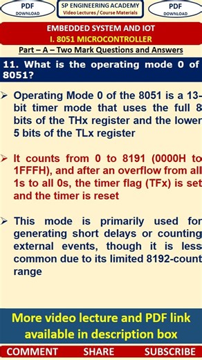 12MC Embedded Systems and IoT Part A Questions What is the operating mode 0 of 8051