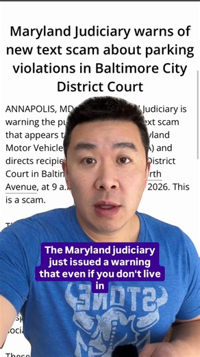Jim Wang | 💵 Money & Investing on Instagram: "Comment THEFT to get our do-it-yourself identity theft protection guide on how to mitigate data breaches and scams like this one. The Maryland judiciary is warning that scammers are sending text messages claiming you owe them a fine. The message includes the address of the courthouse and how you have to get there to pay your fine... or you can click on a link and pay. It’s a scam. Don’t click. Report as spam and block. And even if you know it’s a sc